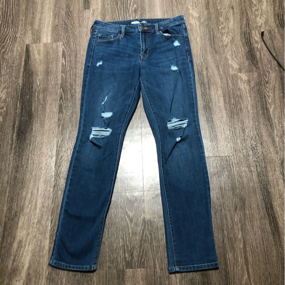 Old Navy Power Slim Straight Distressed Jeans Medium Wash Size 4